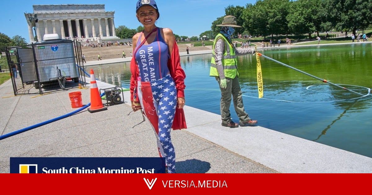 American flag blue? Algae turns Trump’s reflecting pool swamp green instead
